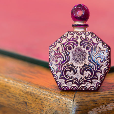 Vintage Purple Etched Faux Perfume Bottle Pendant Copper Details pnd066B