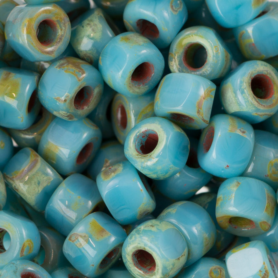 Turquoise Blue Travertine Dark Czech Matubo 6/0 Bead 4x2mm 8gm Tube MTB06C-63030-86805-TB