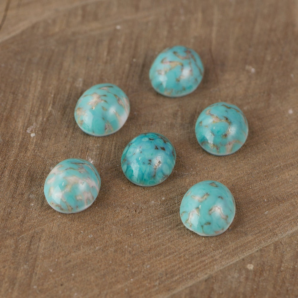 Turquoise Matrix Glass Cabochons 10mm x 8mm (6) cab6002A