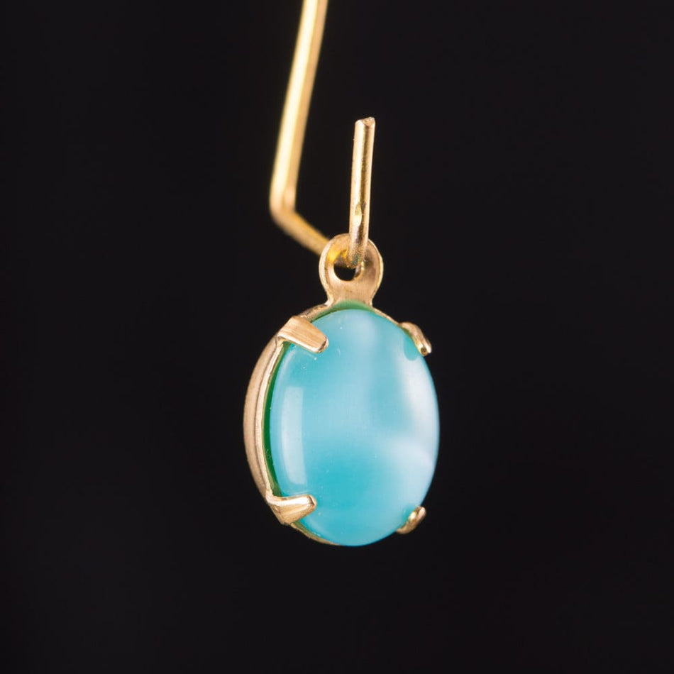 Vintage Light Blue/Aqua Moonglow Oval Stones 1 Loop Brass Setting ovl005S