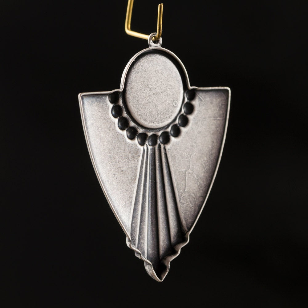 1 Loop Silver Ox Deco Swag Shield Pendant with 13mm Setting (4) pnd022K
