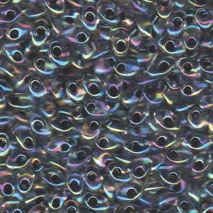 Noir Lined Crystal AB Miyuki Long Magatama Seed Beads 4x7mm 8.5G Tube LMA-283-TB