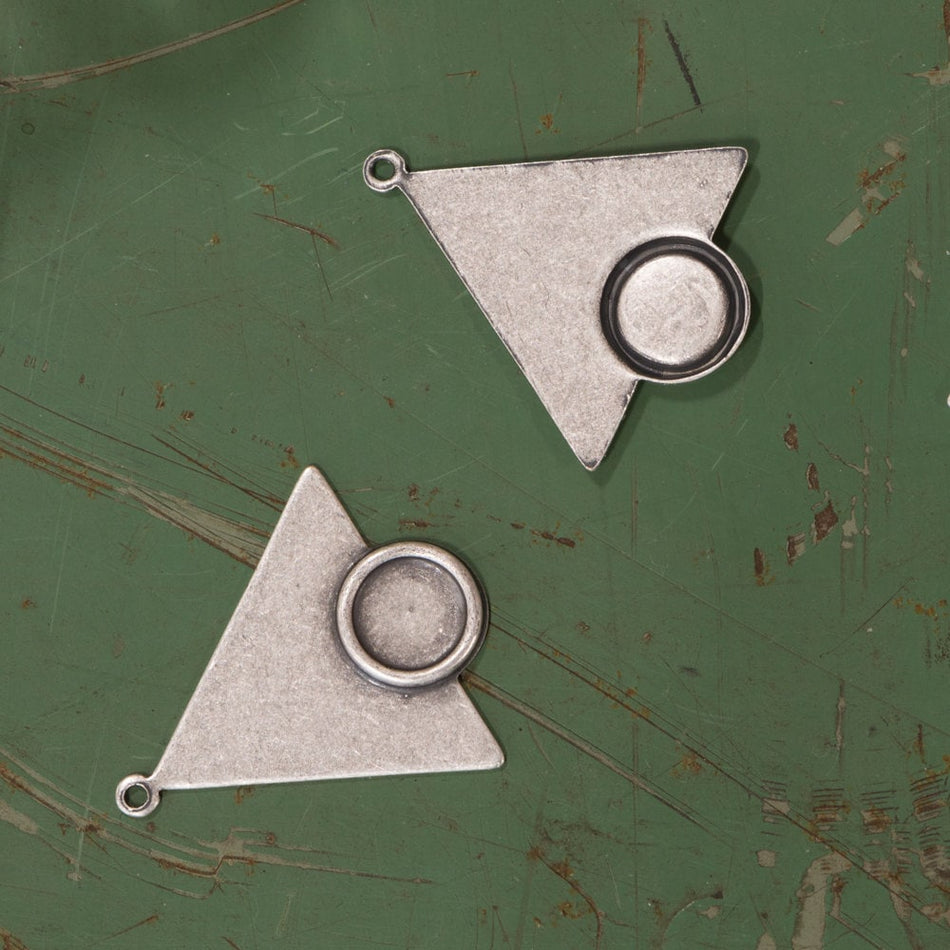 1 Loop Sterling Silver Ox Triangle Drops Charms with 7mm Setting (6) mtl066K