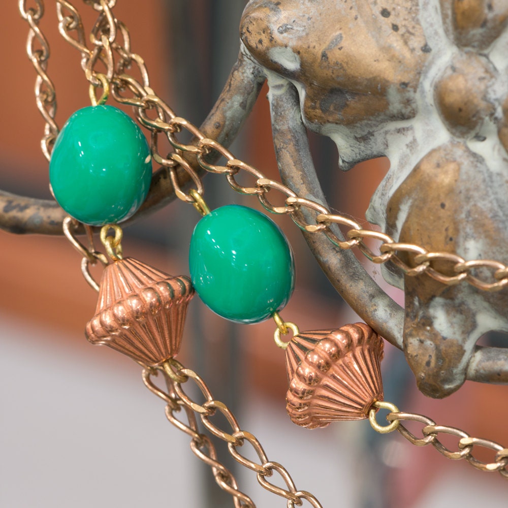 Brass Chain with Teal Copper Acrylic Beads (1) chn070