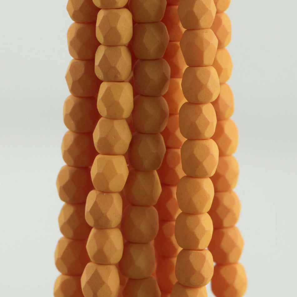 Firepolish Czech Faceted Saturated Pumpkin Glass Beads 3mm (50)