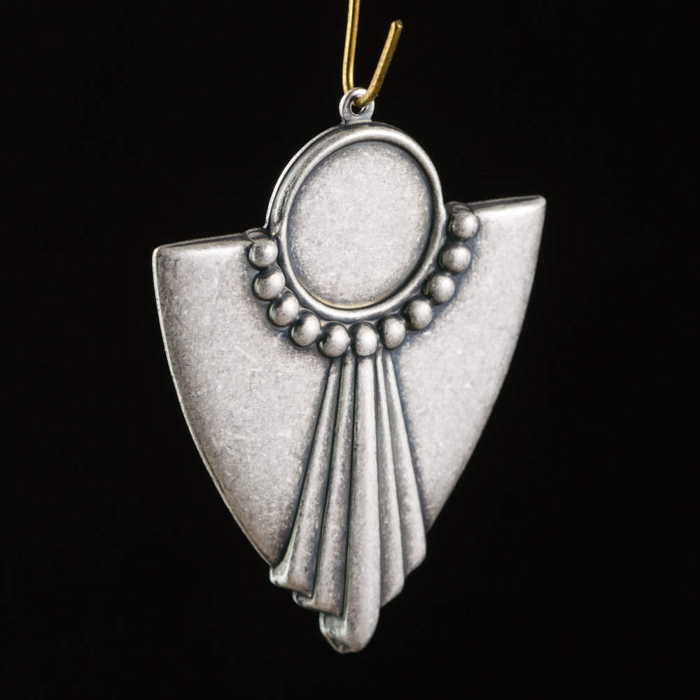 1 Loop Silver Ox Deco Swag Shield Pendant with 13mm Setting (4) pnd022K