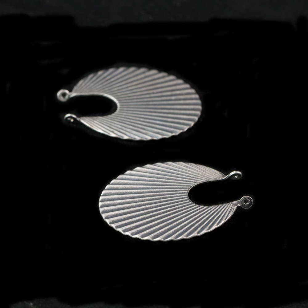 2 Loop Sterling Silver Ox Ribbed Hoops Pendants (2) mtl182E
