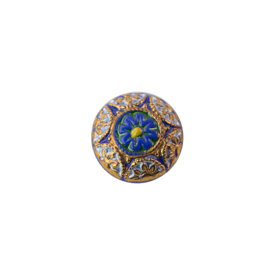 Vintage Blue Mosaic Glass Cabochons with Green White Gold 8mm (4) cab878M