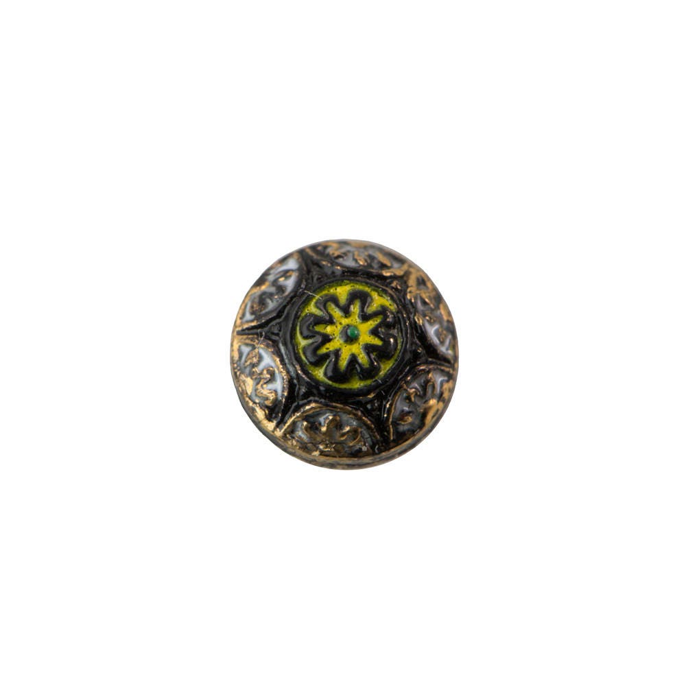 Vintage Black Mosaic Glass Cabochons with White Yellow Gold 8mm (4) cab878R