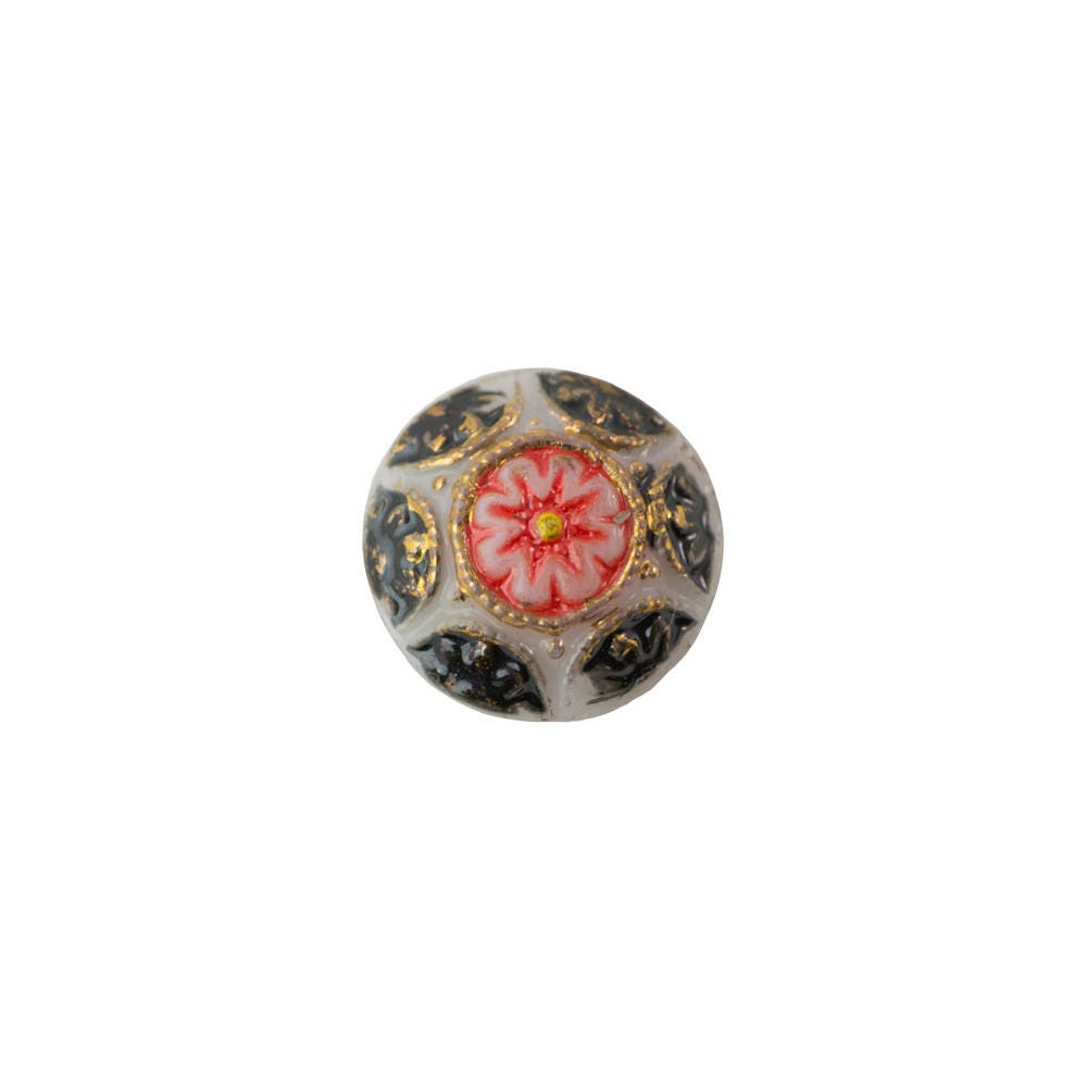 Vintage White Mosaic Glass Cabochons with Red Black 8mm (4) cab878Q