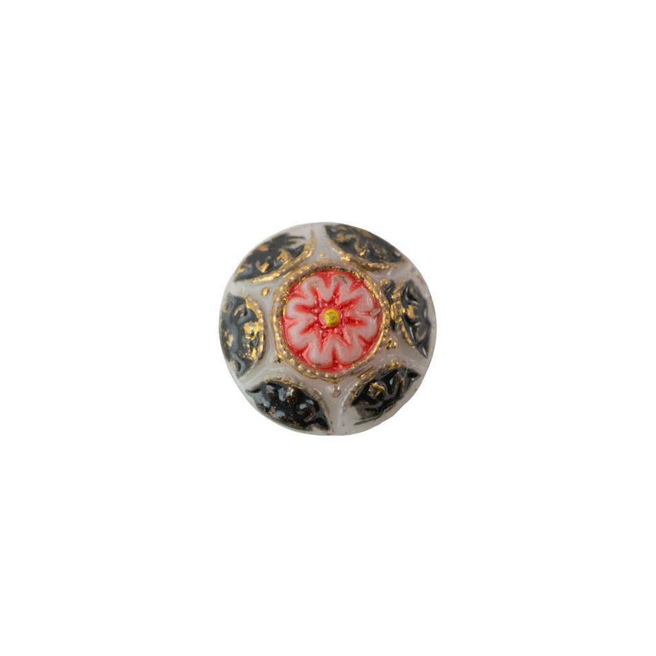 Vintage White Mosaic Glass Cabochons with Red Black 8mm (4) cab878Q
