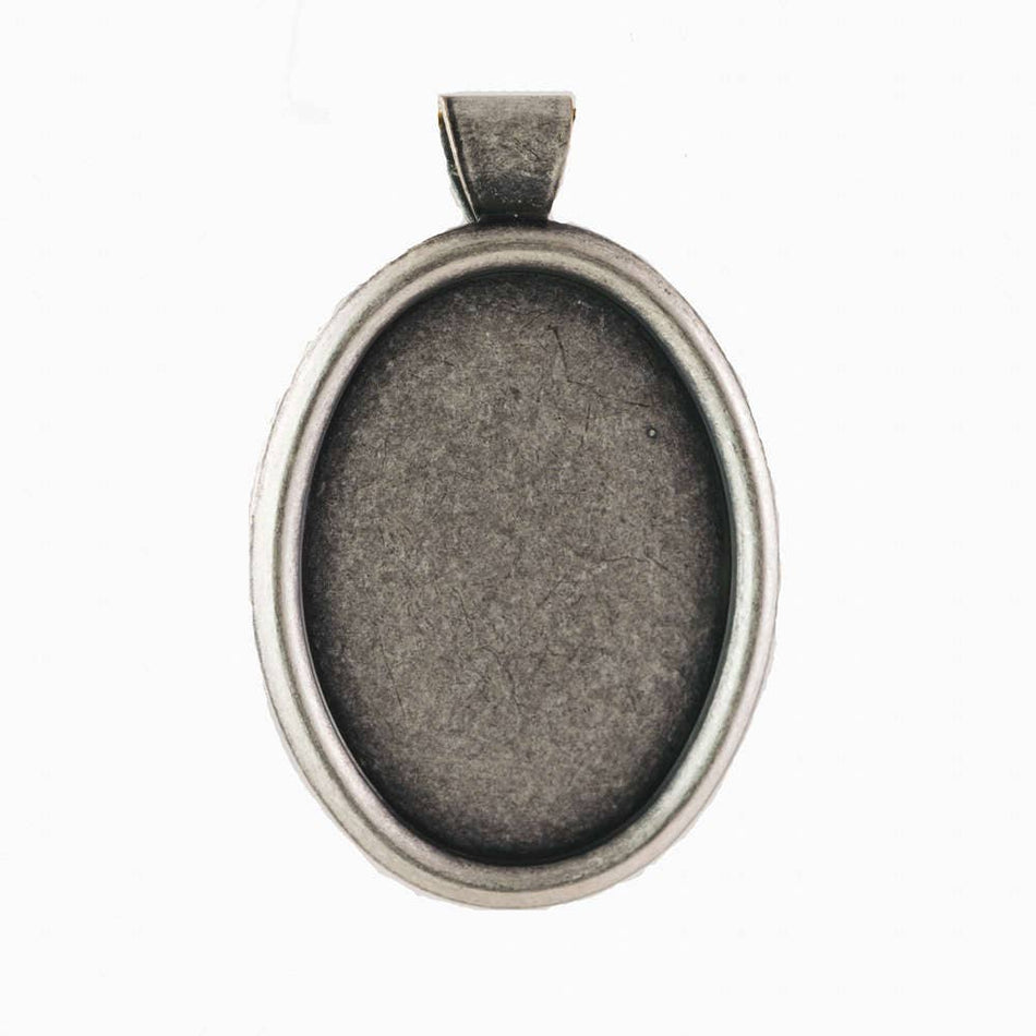 Rolled Edge Sterling Silver Ox Oval Setting with Bail 25x18mm (4) stn039D