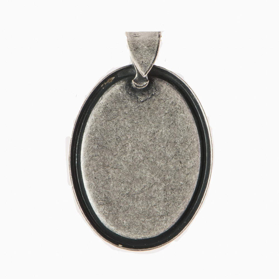 Rolled Edge Sterling Silver Ox Oval Setting with Bail 25x18mm (4) stn039D