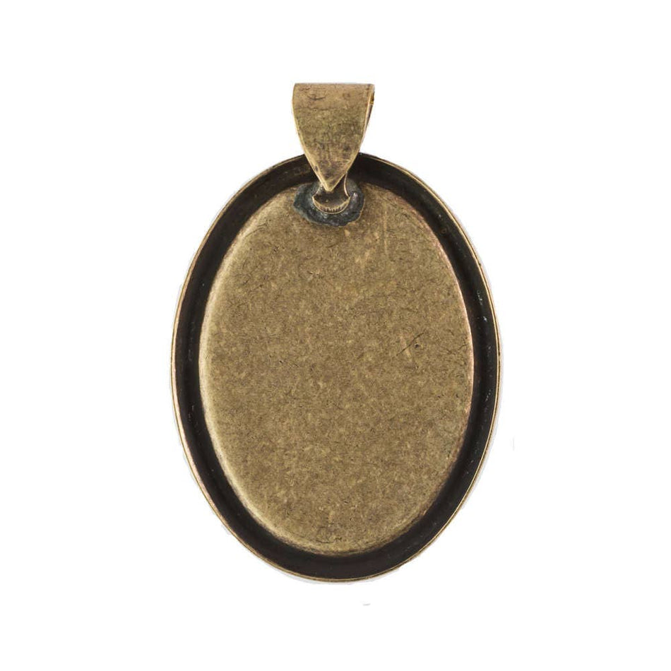 Rolled Edge Brass Ox Oval Setting with Bail 25x18mm (4) stn039C