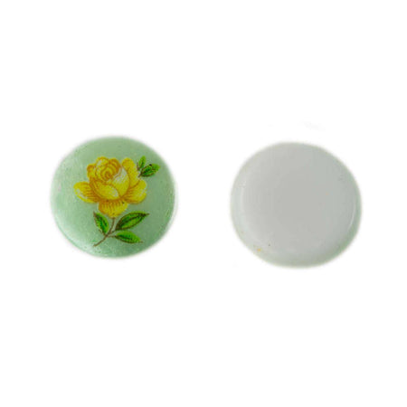 Vintage Pale Yellow Rose on Green Flower Cabochons Japan 7mm (8) cab419Q