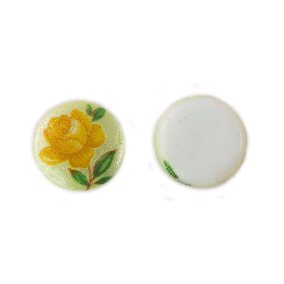 Vintage Golden Yellow Rose on Green Flower Cabochons Japan 7mm (8) cab419L