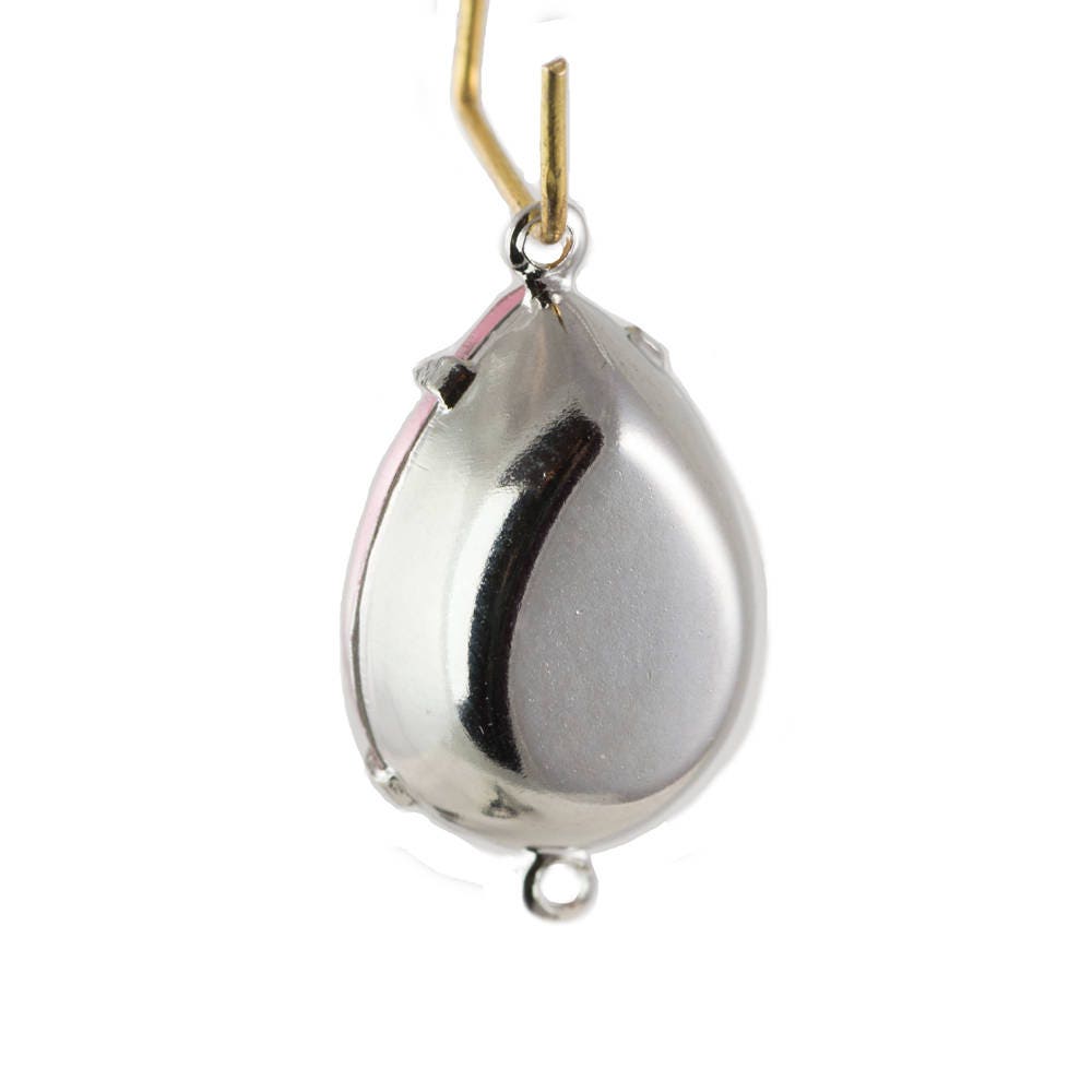 Vintage Faceted Acrylic Light Pink Teardrops in 2 Loop Silver Setting 18x13mm par006E2
