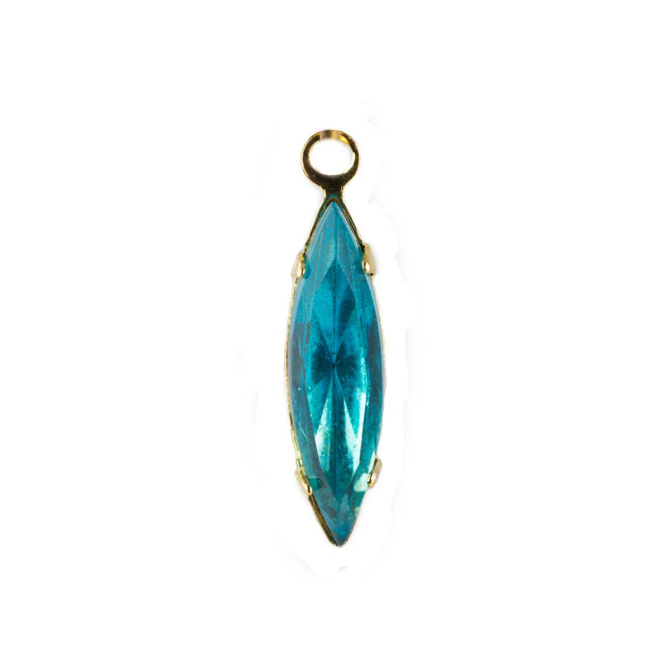 Faceted Aqua Glass Navette Stones Gold 1 Loop Setting 15x4mm (6) nav010R