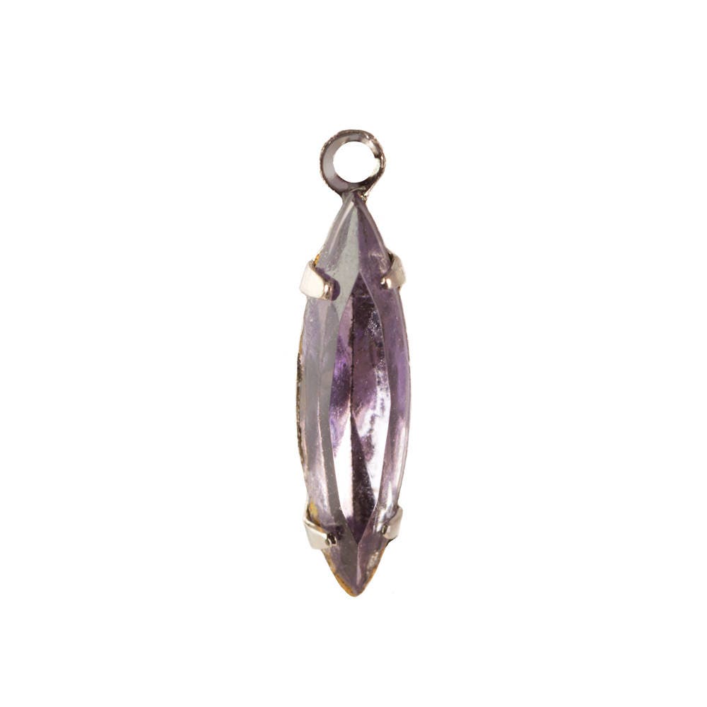 Faceted Light Amethyst Glass Navette Stones Silver 1 Loop Setting 15x4mm (6) nav006Q