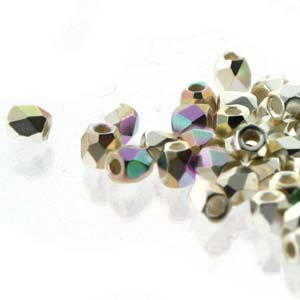2mm .999 Fine Silver Plate AB True 2 Czech Faceted Fire Polished Glass Beads (2g)