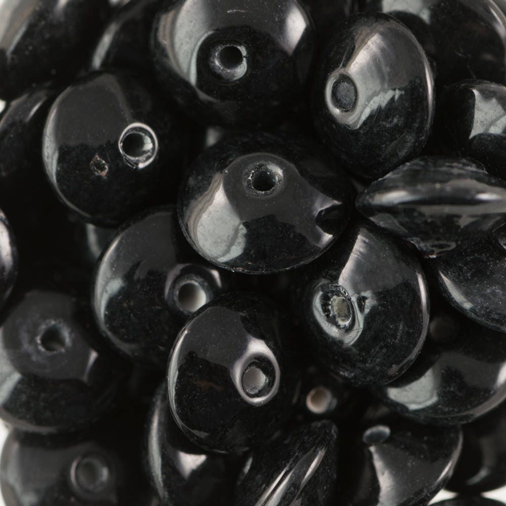 Vintage Opaque Black Japanese Glass Spacer Beads jpn013F