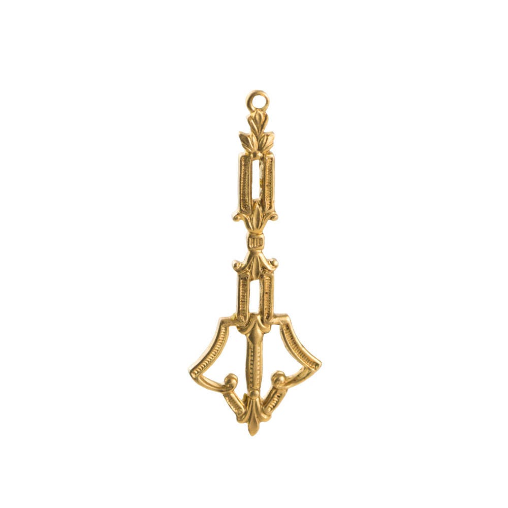1 Hole Raw Brass Deco Pendant Charm 35x13mm (4) mtl505A