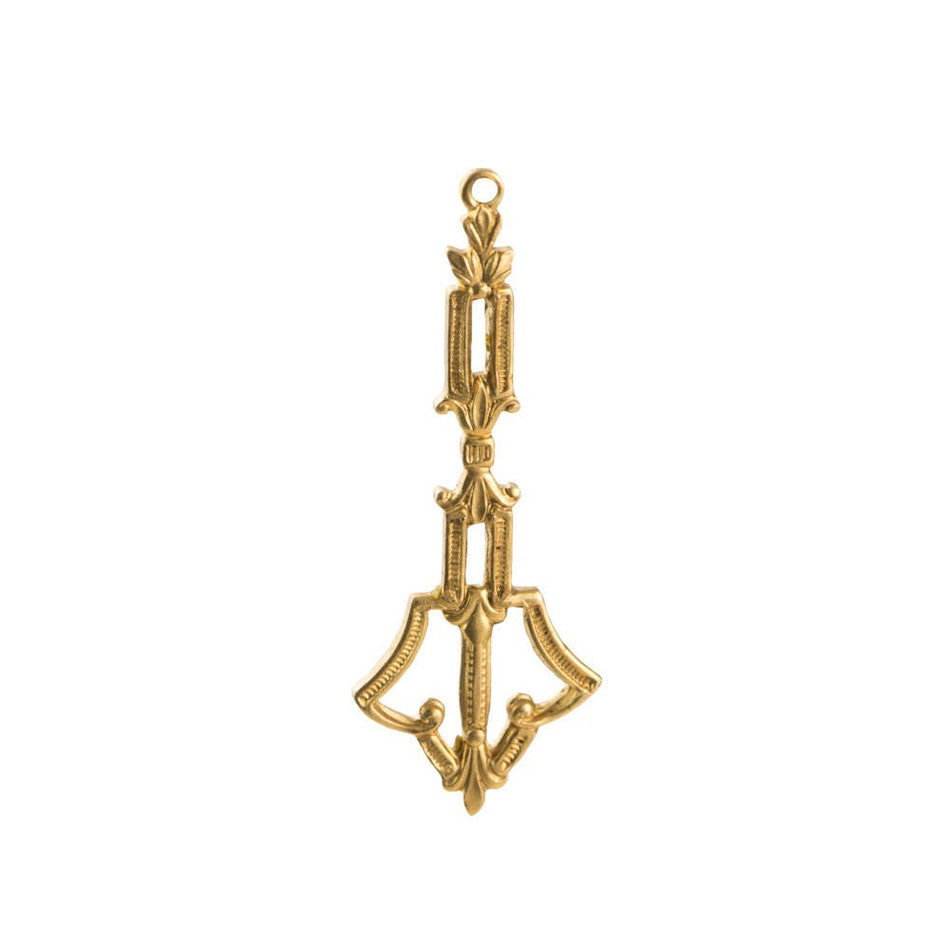 1 Hole Raw Brass Deco Pendant Charm 35x13mm (4) mtl505A