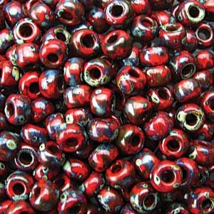Opaque Picasso Red Garnet Miyuki Seed Bead 6/0 20G Tube 6-94513-TB