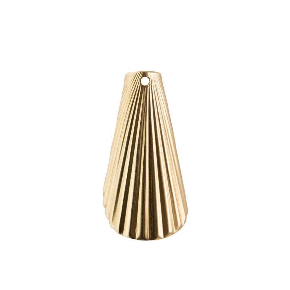 Raw Brass Ribbed Cone Pendant or Bead Cap Medium 26x12mm (4) mtl027B