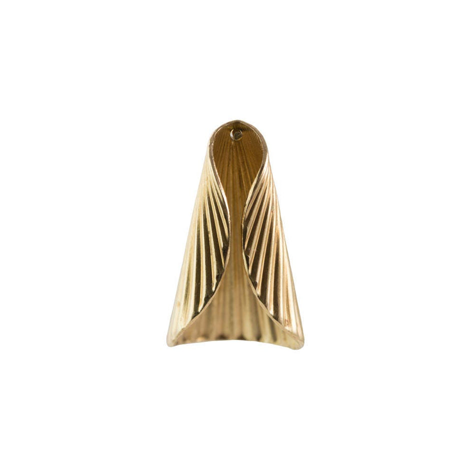 Raw Brass Ribbed Cone Pendant or Bead Cap Medium 26x12mm (4) mtl027B