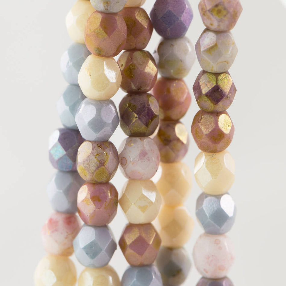 Czech Faceted Opaque Luster Mix Firepolish Glass Beads 4mm (50)