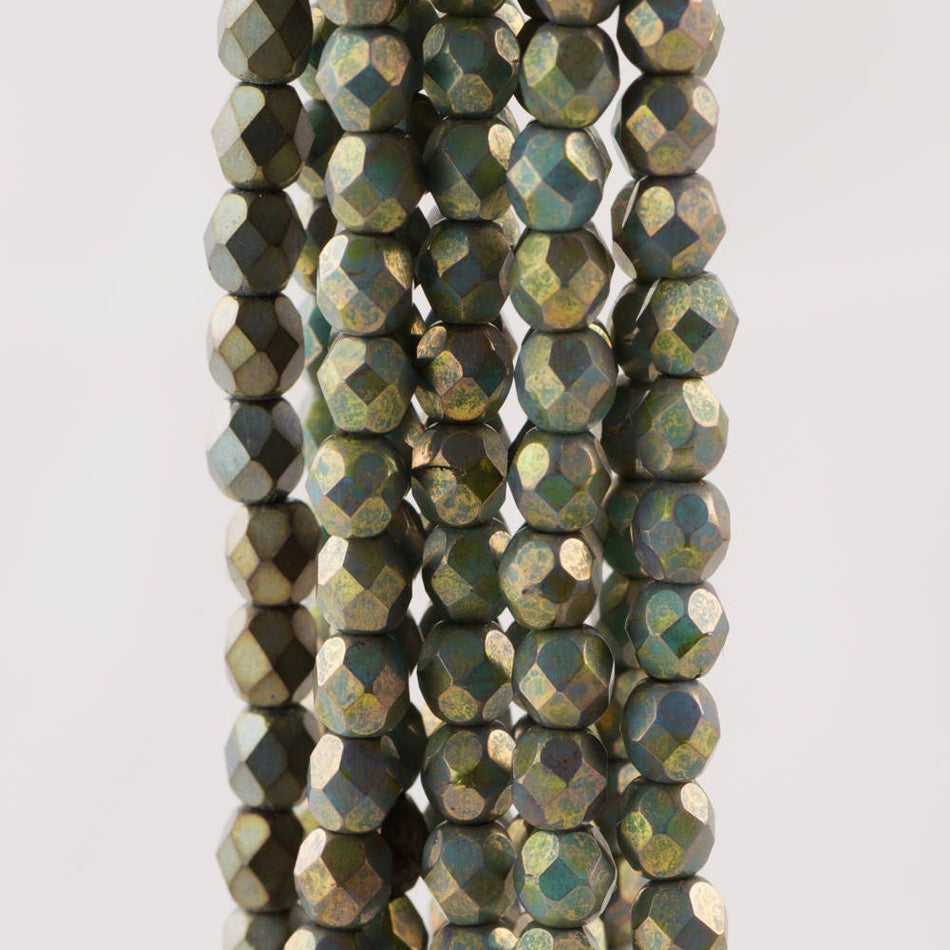 Czech Faceted Copper Picasso Turquoise Firepolish Glass Beads 4mm (50)