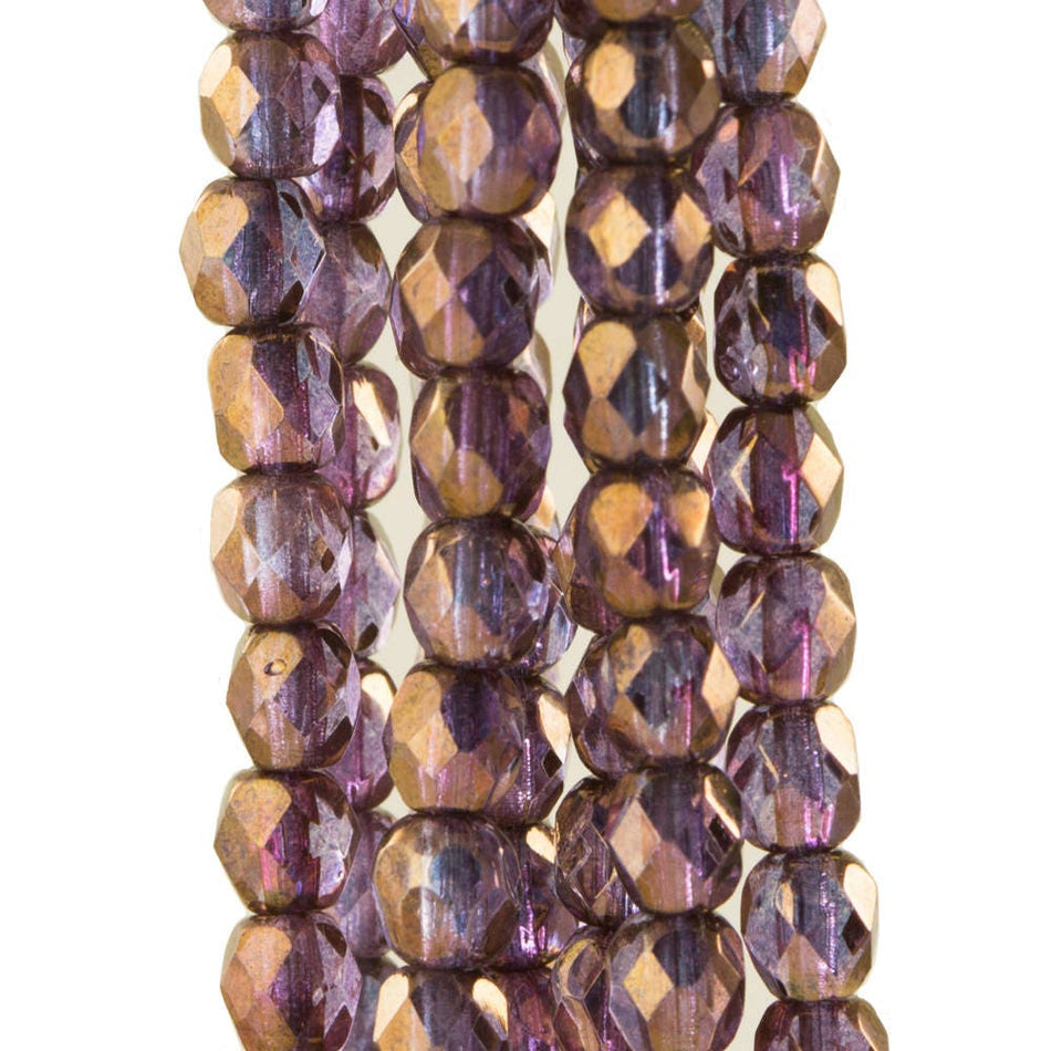 Czech Faceted Transparent Bronze Illusion Firepolish Glass Beads 4mm (50)