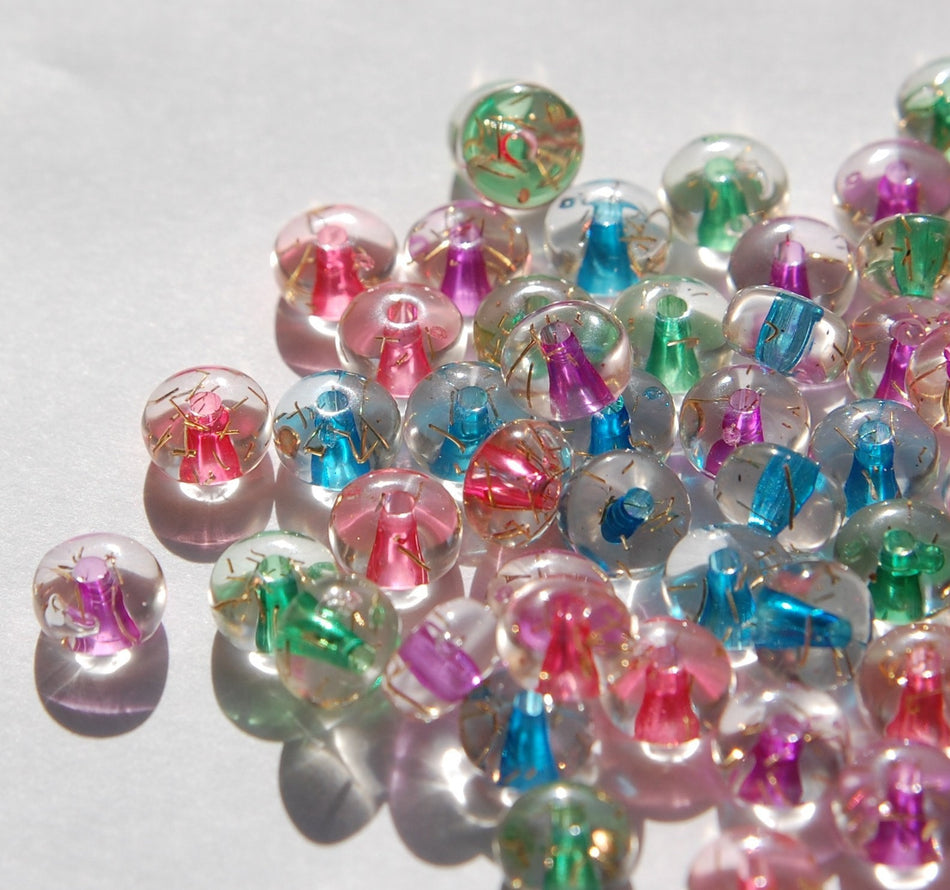 Mixed Lot Colored Core Gold Glitter Spacer or Rondelle Beads bds942