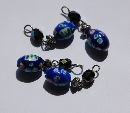 Blue Porcelain Patterned Vintage Bead Drop Charm drp017