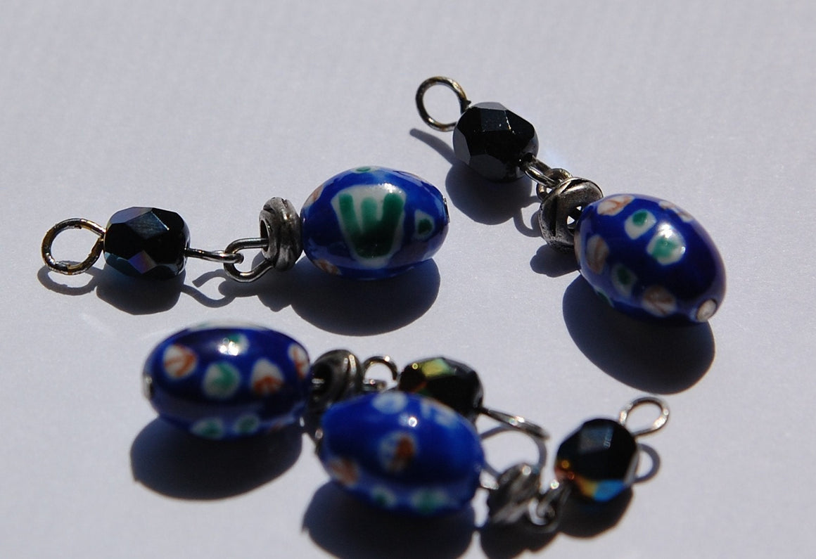 Blue Porcelain Patterned Vintage Bead Drop Charm drp017