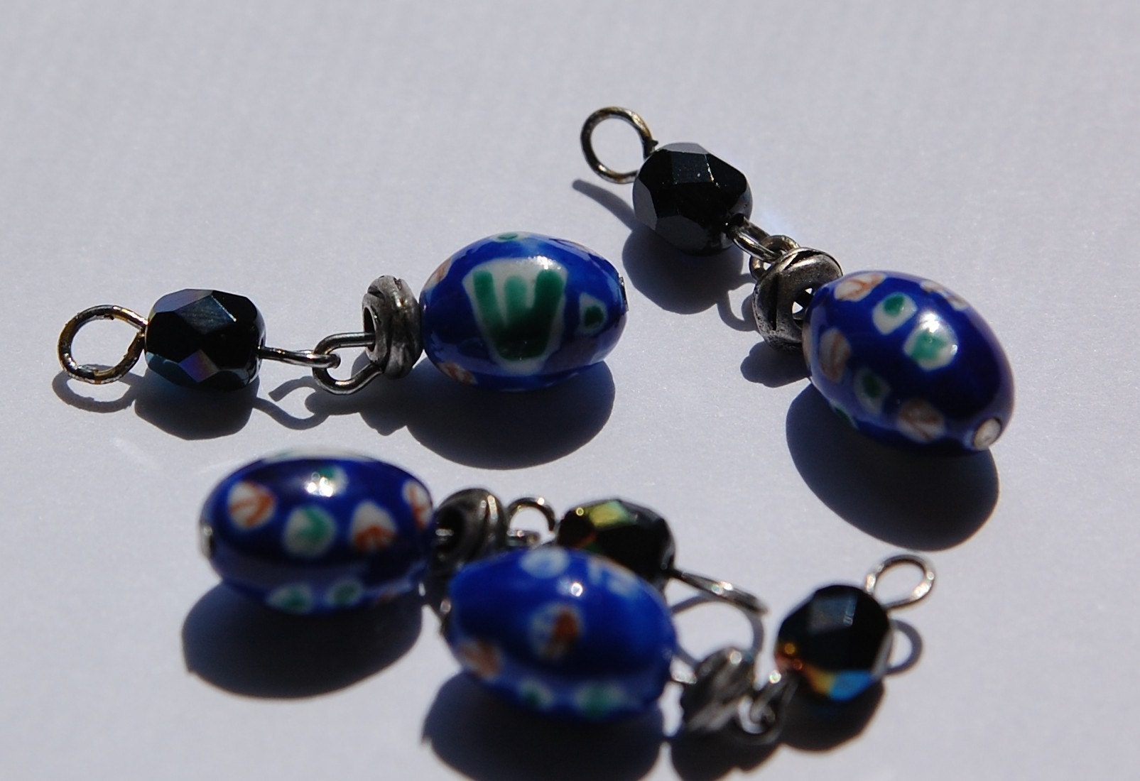 Blue Porcelain Patterned Vintage Bead Drop Charm drp017
