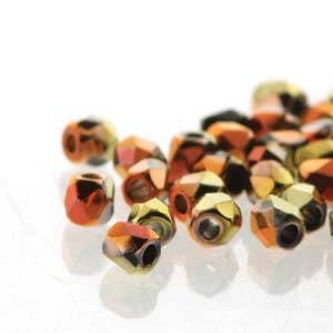 2mm Jet California Gold Rush True 2 Czech Faceted Fire Polished Glass Beads (2g)