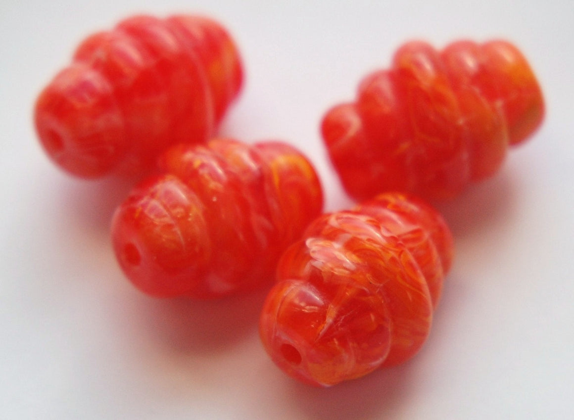 Vintage Orange White Swirled Ribbed Chunky Beads bds926B