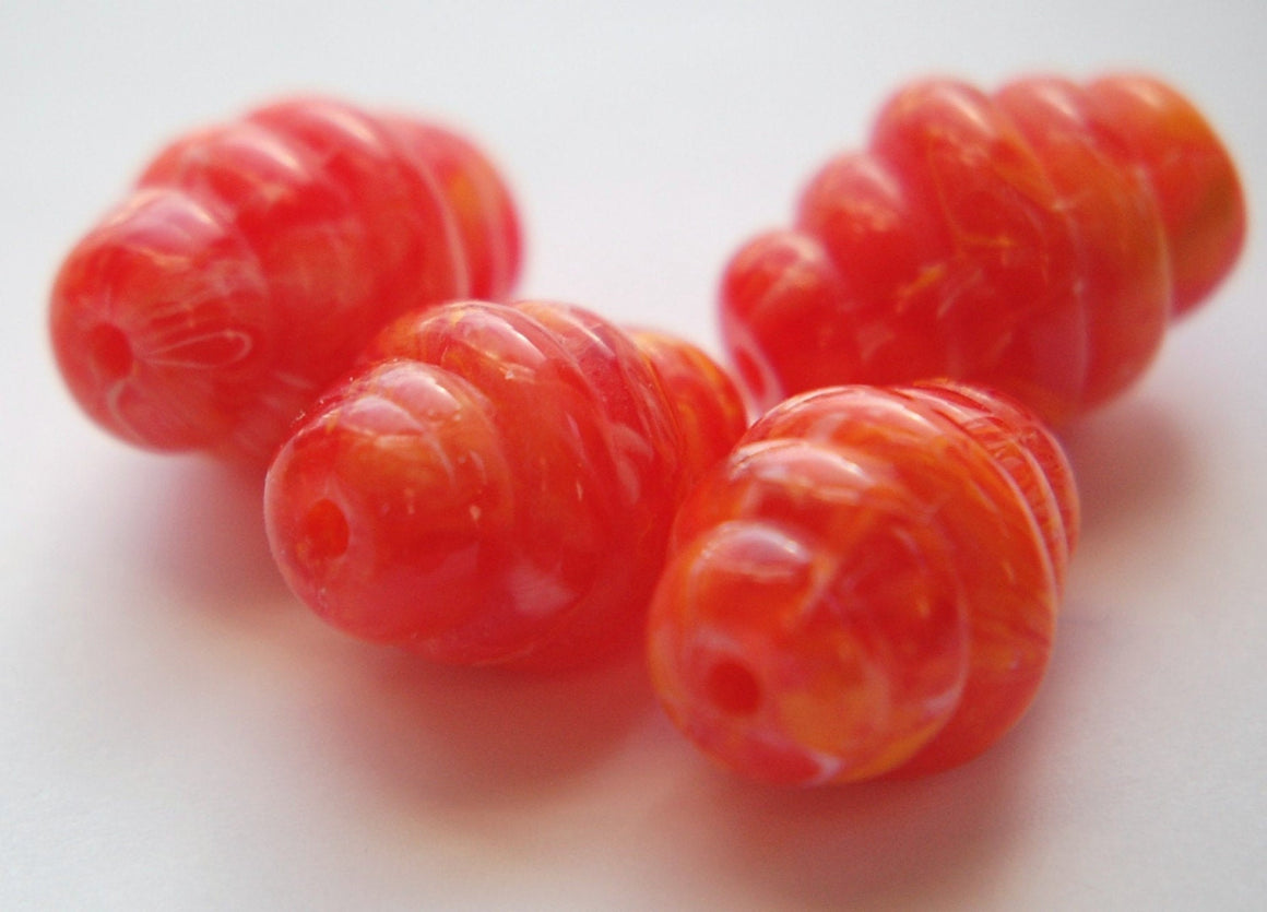 Vintage Orange White Swirled Ribbed Chunky Beads bds926B