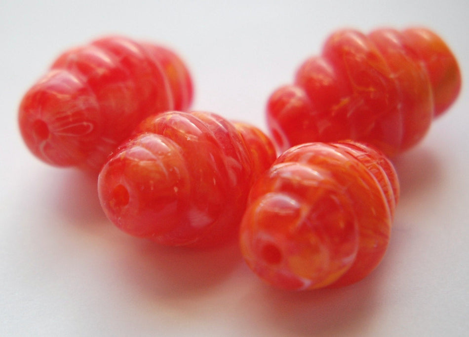 Vintage Orange White Swirled Ribbed Chunky Beads bds926B