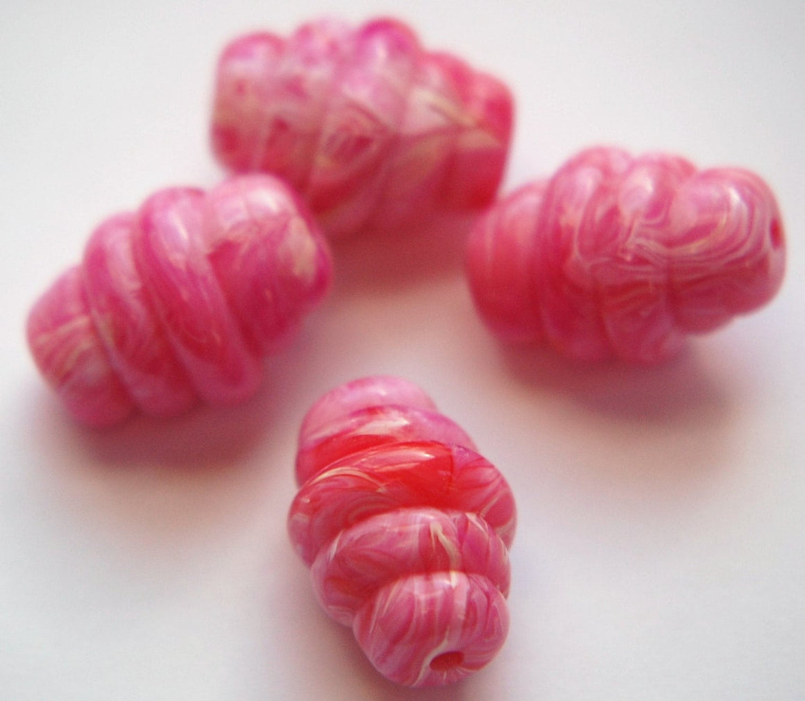 Vintage Pink White Swirled Ribbed Chunky Beads bds926D