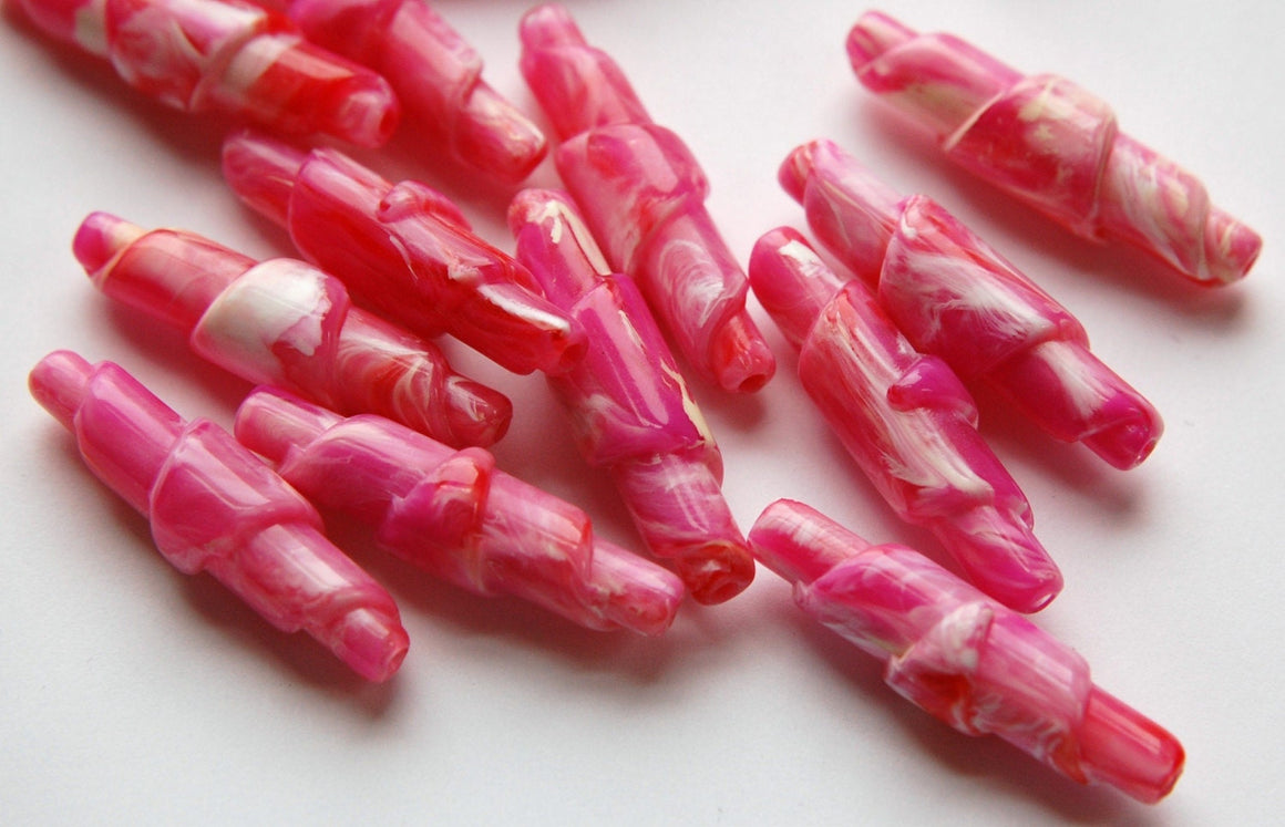 Pink and White Marbled Rolled Vintage Lucite Beads bds952