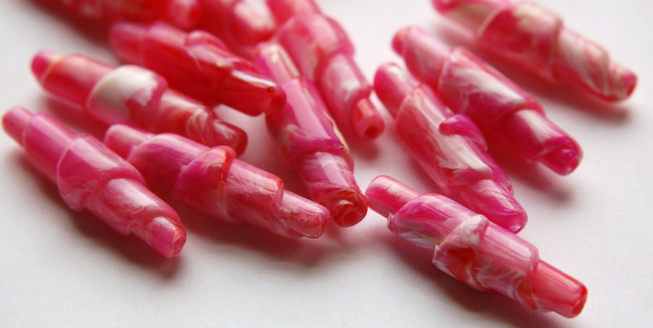 Pink and White Marbled Rolled Vintage Lucite Beads bds952
