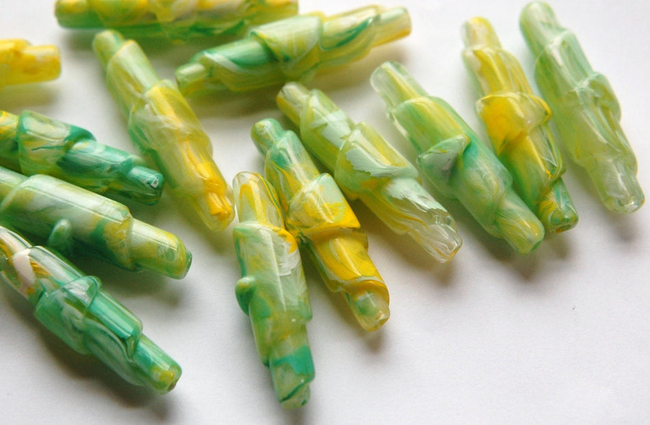 Green Yellow and White Marbled Rolled Vintage Lucite Beads bds952D
