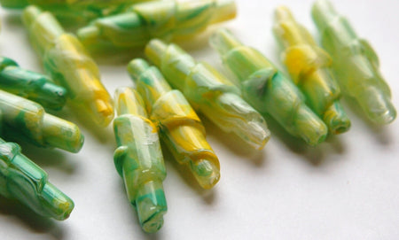 Green Yellow and White Marbled Rolled Vintage Lucite Beads bds952D