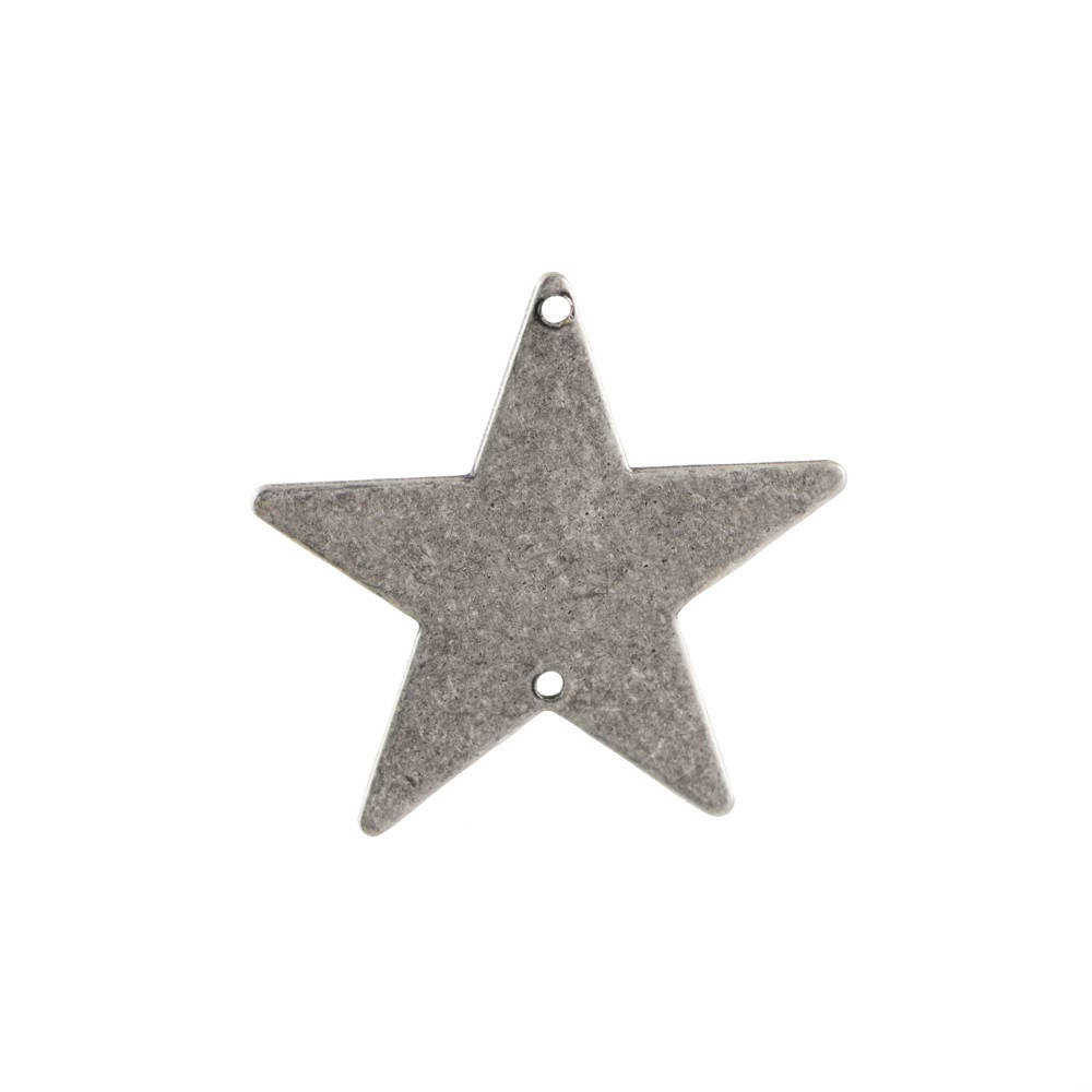 2 Hole Sterling Silver Ox Plated Flat Star Connector Pendant (6) mtl161E