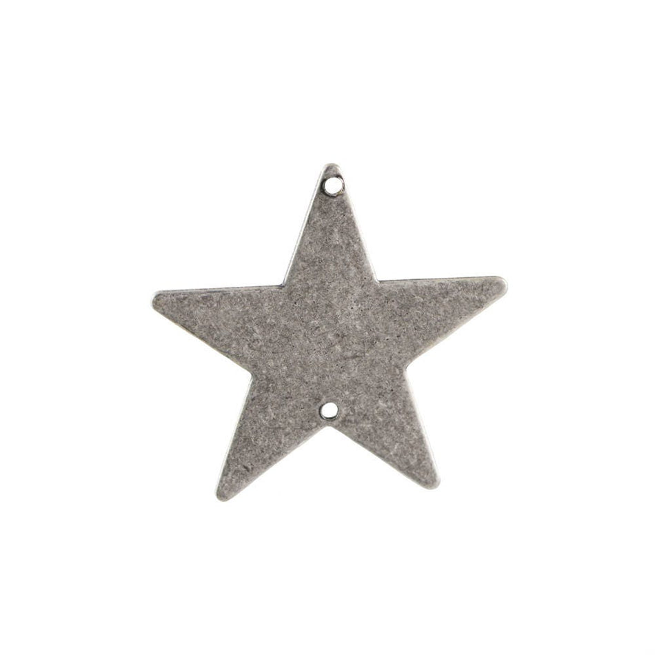 2 Hole Sterling Silver Ox Plated Flat Star Connector Pendant (6) mtl161E