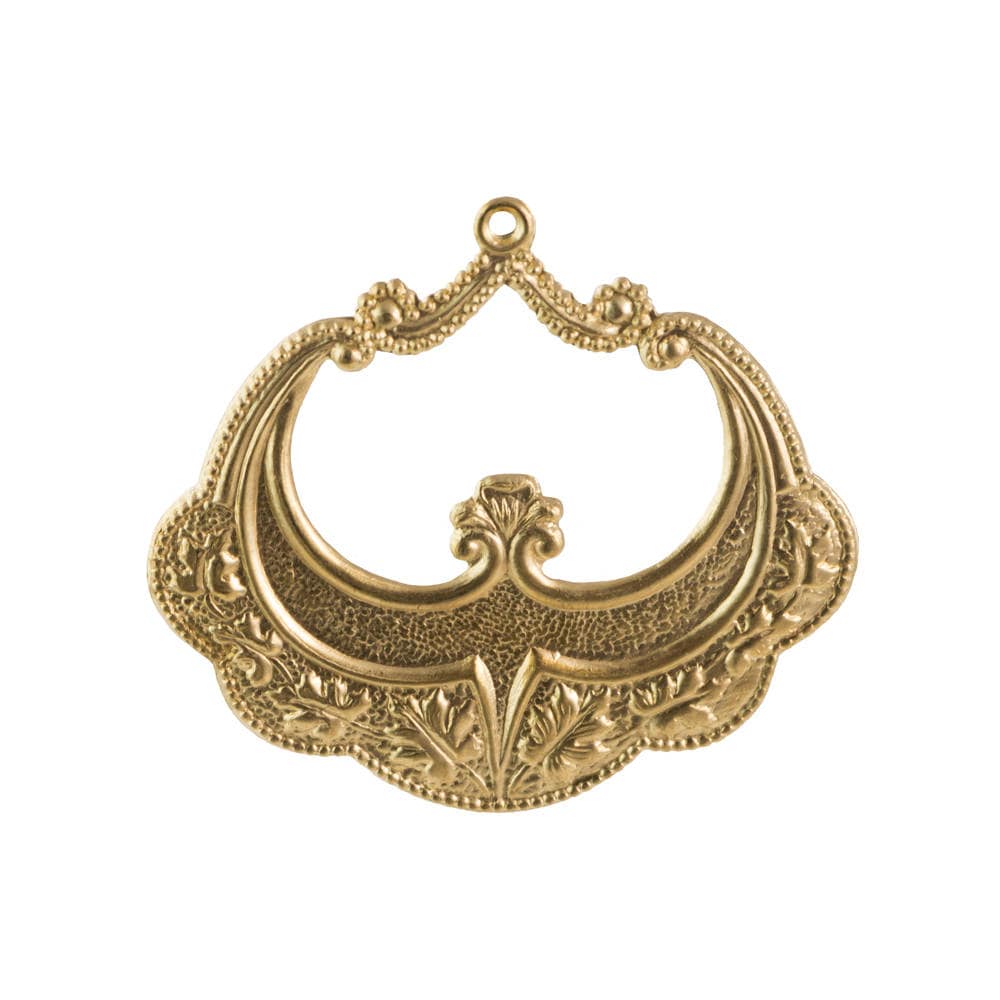 1 Hole Raw Brass Etched Rounded Pendant 48x45mm (2) mtl504A