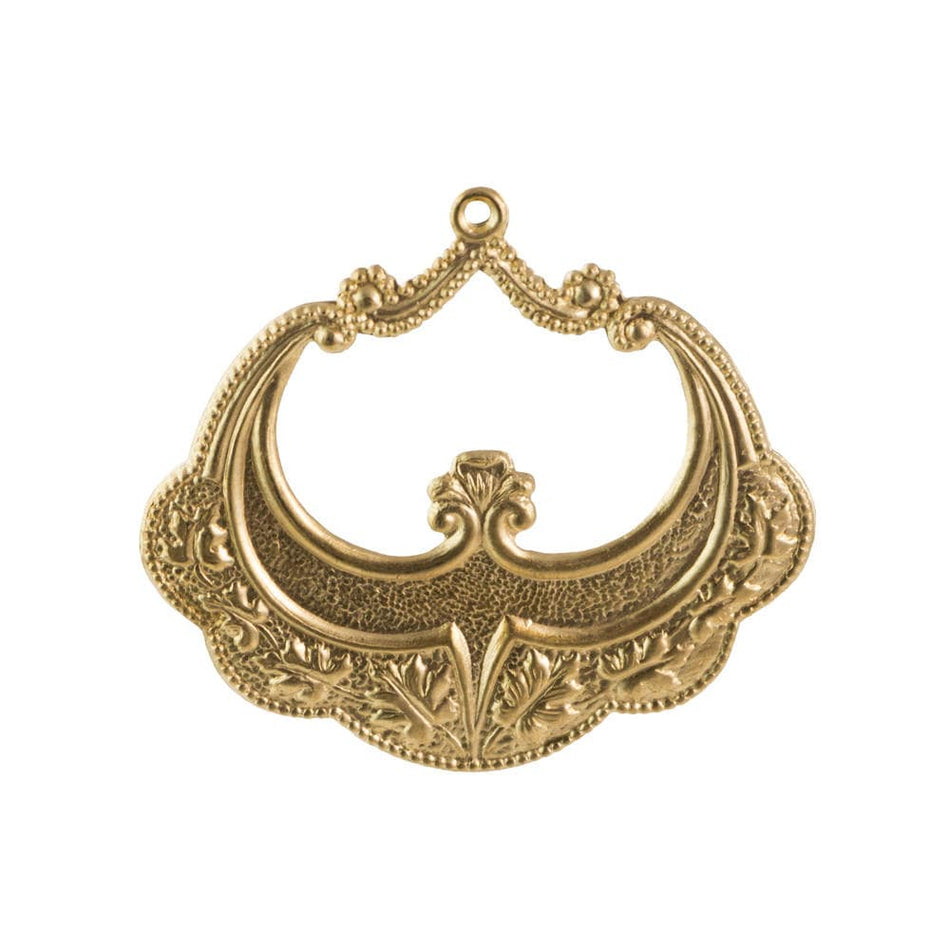 1 Hole Raw Brass Etched Rounded Pendant 48x45mm (2) mtl504A